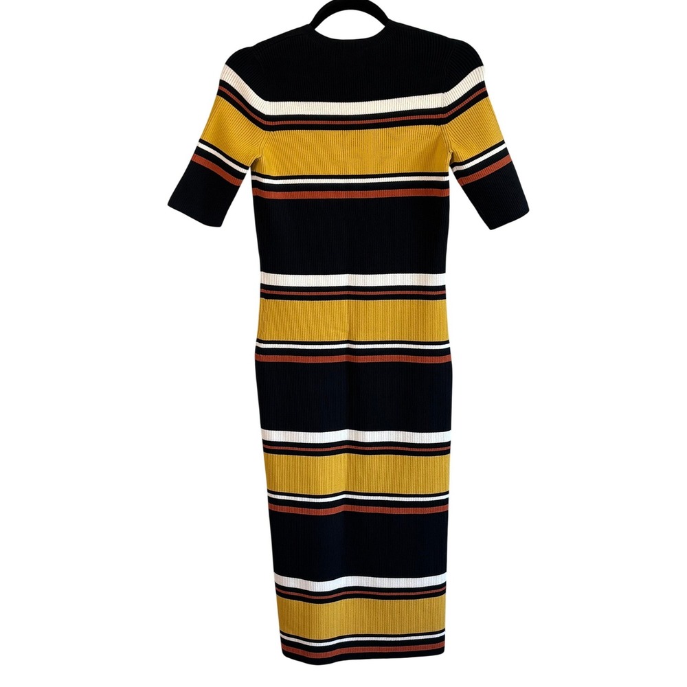 INTERMIX Wyatt Striped Smooth Rib Knit Midi Dress Short Sleeve M - Picture 2 of 7
